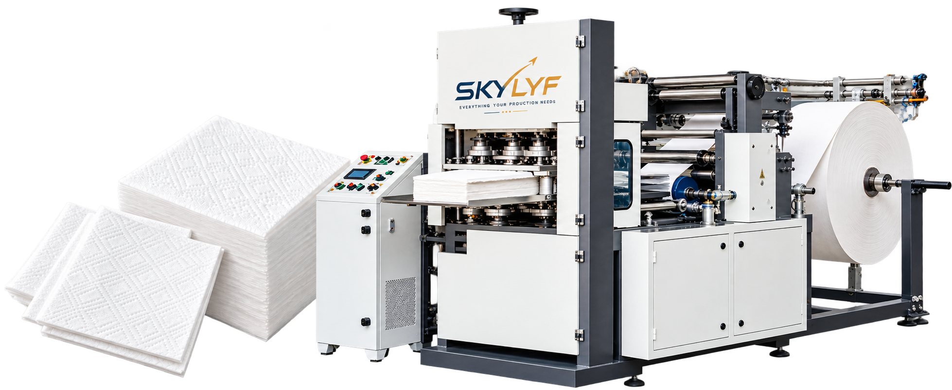 Single emboss without printing tissue napkin making machine by SKYLYF